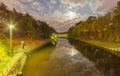 The Teltow Channel Berlin at night, long exposure. Royalty Free Stock Photo