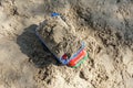 Children Toy Truck on the beach Sand. Royalty Free Stock Photo