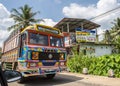 TELULLA, SRI LANKA - 13 NOVEMBER, 2019: A large colorful painted bus on the island of Sri Lanka