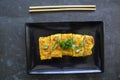 Telur dadar gulung or Tamagoyaki or Japaneses egg roll. Gyeran Mari or Korean Rolled Omelette. fried egg. Royalty Free Stock Photo
