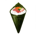 Temaki Sushi Cone with Rice Seafood and Seaweed on a White Background Royalty Free Stock Photo