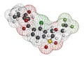 Tembotrione herbicide molecule. 3D rendering. Atoms are represented as spheres with conventional color coding: hydrogen white,. Royalty Free Stock Photo