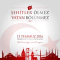 15 July, The Democracy and National Unity Day of Turkey celebration card.