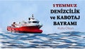 1 Temmuz Denizcilik ve Kabotaj Bayram? template design. Text translate: July 1st Maritime and Cabotage Day