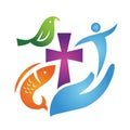 Dove love cross bible with fish. Royalty Free Stock Photo