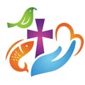Dove love cross bible with fish. Royalty Free Stock Photo