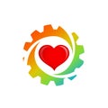 Industrial Gear Wheel logo icon with heart.