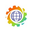 Industrial Gear Wheel logo icon with globe symbol. Royalty Free Stock Photo