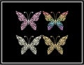 Butterfly vector illustration set made with pearl and rhinestone