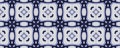 Folk Seamless Mosaic. Blue Abstract Hand made Kaleidoscope. Graphic Trendy Boho Rug.