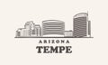 Tempe skyline, arizona hand drawn sketch city Royalty Free Stock Photo