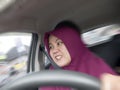 Temperamental Driver Concept, Angry Woman in Traffic Jam Royalty Free Stock Photo