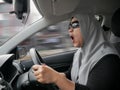 Temperamental Driver Concept, Angry Woman in Traffic Jam Royalty Free Stock Photo