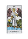 The Temperance tarot card on white background, top view