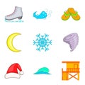 Temperate climate icons set, cartoon style
