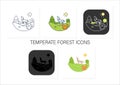 Temperate forest icons set