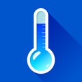 Thermometer in flat style on color background. Very cold temperature. Vector design object for you project