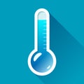 Thermometer in flat style on color background. Very cold temperature. Vector design object for you project