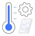 Temperature Gauge, Gear, and Data Chart Representing Performance Analysis and Process Monitoring Royalty Free Stock Photo
