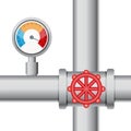 Temperature gauge with pipe and valve Royalty Free Stock Photo