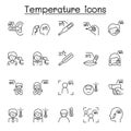 Temperature icons set in thin line style