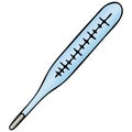 Temperature measurement. Thermometer mercury. A medical tool for determining signs of a cold, fever. Vector. Isolated.