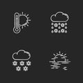 Temperature and precipitation forecast chalk white icons set on black background