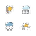 Temperature and precipitation forecast RGB color icons set Royalty Free Stock Photo