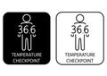 Temperature scanning. Check human body temperature poster. Checkpoint or station for measurement of fever. It could be used in the