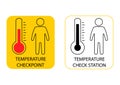 Temperature scanning sign. Check human body temperature, thin line icon. Checkpoint or station for measurement of fever. Vector Royalty Free Stock Photo
