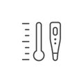 Temperature and thermometer line outline icon