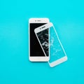 Tempered glass shield or film screen cover with mobile phone. Royalty Free Stock Photo