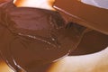 Tempering melted chocolate on natural stone. Close-up view. Royalty Free Stock Photo