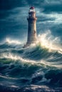 Tempests Beacon A lighthouse in the midst of a stormy sea, a symbol of hope in the thunderstorm