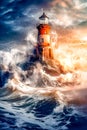 Tempests Guardian A steadfast lighthouse amid a raging sea, weathering the fury of the storm