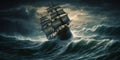 The Tempestuous Battle A Sailing Ship Struggles Against the Stormy Seas. Generative AI Royalty Free Stock Photo