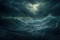 Tempestuous Sea Waves Under Stormy Moonlit Sky. Generative AI Royalty Free Stock Photo