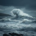 Tempestuous waters Stormy sea with powerful waves crashing dramatically