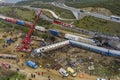 A train collision in Greece. A passenger train and a cargo train were involved in the fatal head-on crash at Tempi Royalty Free Stock Photo