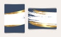 Wedding invitation cards with Luxury gold and indigo navy grunge texture background, Abstract ocean style vector design template