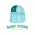 Templae design color logo for baby store. Symbol, label and badge for children shop with element newborn stuff. Vector.