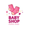 Templae design color logo for baby store. Symbol, label and badge for children shop with element newborn stuff. Vector.