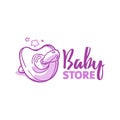 Templae design line logo for baby store. Symbol, label and badge for children shop with element newborn stuff and kids
