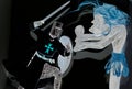 Templar Knight Fighting Voodoo Monster Background Negative