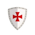 Templar shield with red cross isolated on white background.