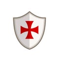 Templar Shield With Red Cross Isolated On White Background.
