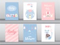 Set of baby shower invitation cards,birthday, poster,template, greeting,cute, animal,Vector illustrations Royalty Free Stock Photo