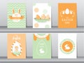 Set of Easter greeting cards,template, rabbits,eggs,cute,Vector illustrations