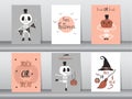 Set of Halloween Posters invitation cards,poster,template,greeting cards, cute,Vector illustrations