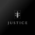 Sword Blade with Scale Justice Law Logo Design Vector Royalty Free Stock Photo